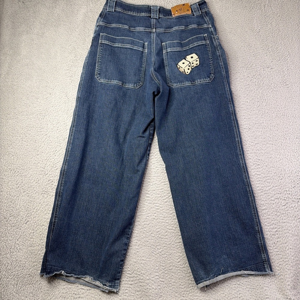 PSYCO Skate Baggy Skateboard Jeans Medium Dice On Pocket Y2K Distressed 32x28
